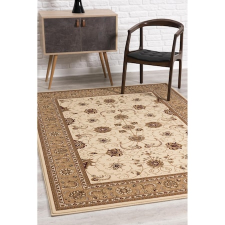 Homeroots 5 x 8 ft. Cream & Tan Ornate Border Area Rug 395235